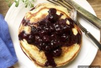 Fluffy Ricotta Pancakes with Brown Butter Maple Syrup & Blueberry Compote
