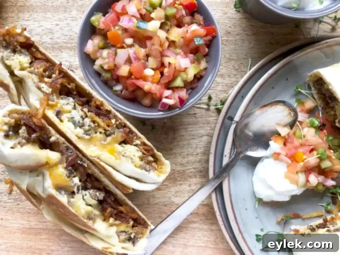 Delicious homemade breakfast crunchwraps on a serving platter