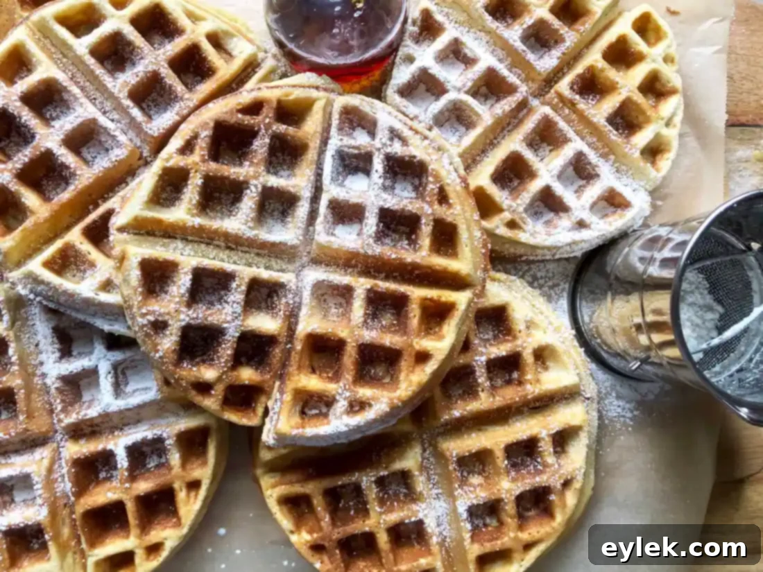 Gluten-Free (Or Not) Classic Belgian Waffles: Freshly baked waffle on a white plate.