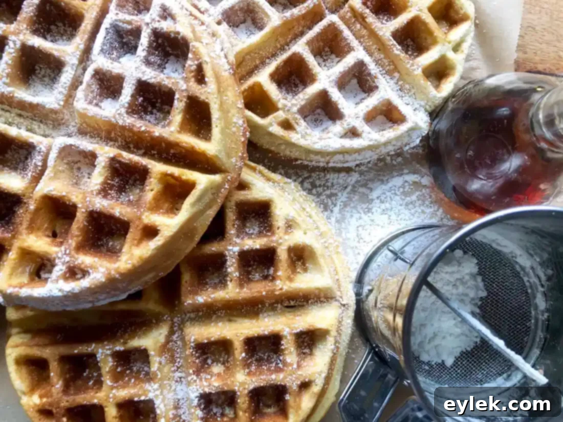 Gluten-Free (Or Not) Classic Belgian Waffles: Cooked waffle with deep grids.