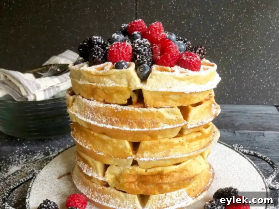 Gluten-Free (Or Not) Classic Belgian Waffles: Single waffle on a plate, ready to be topped.