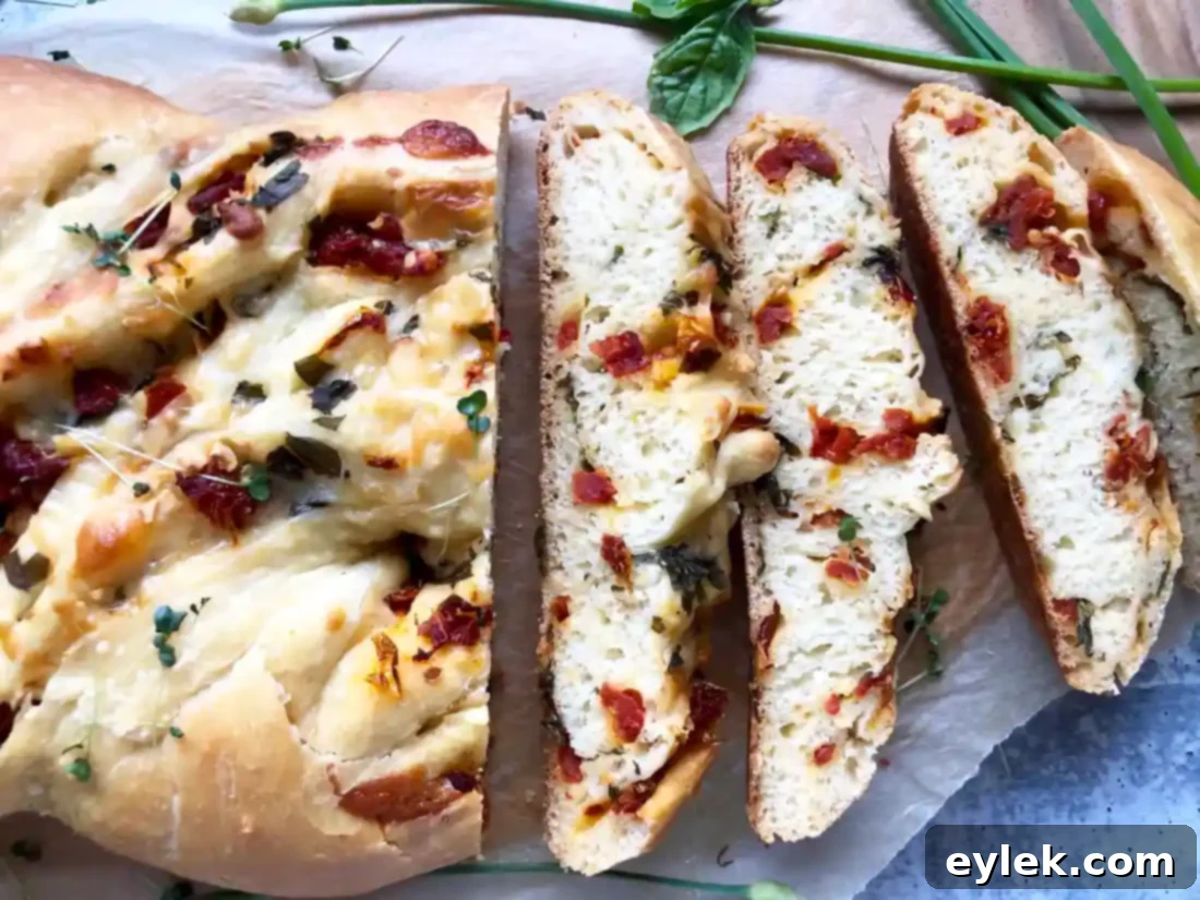 pane bianco with sun-dried tomatoes, a perfect slice