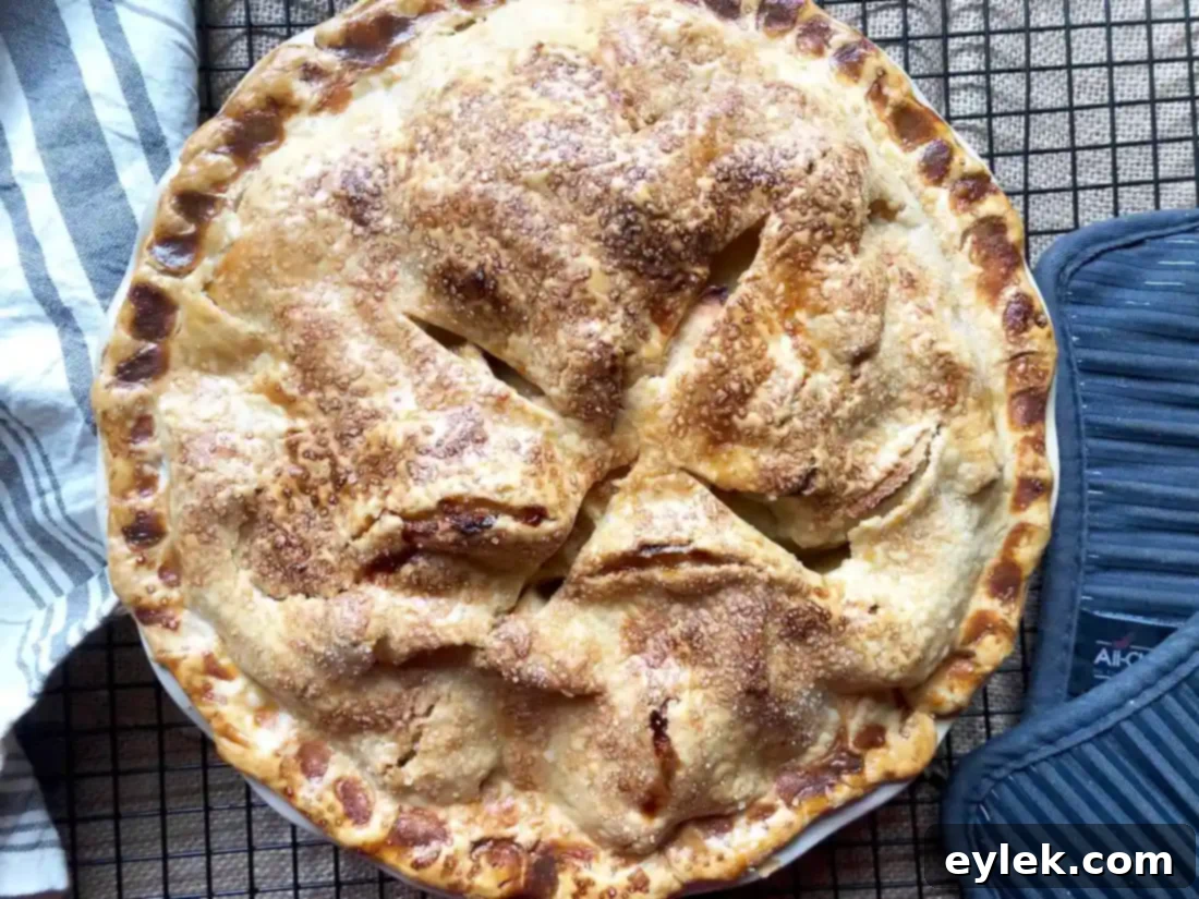 Freshly baked Deep Dish Apple Pie with a golden crust