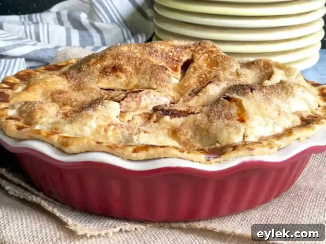 Sliced Ina Garten's Deep Dish Apple Pie, showing juicy filling