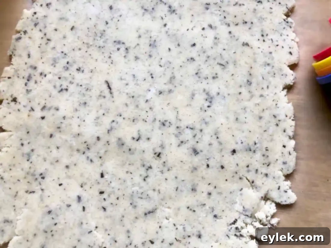 Rolling dough between waxed paper for shortbread crackers