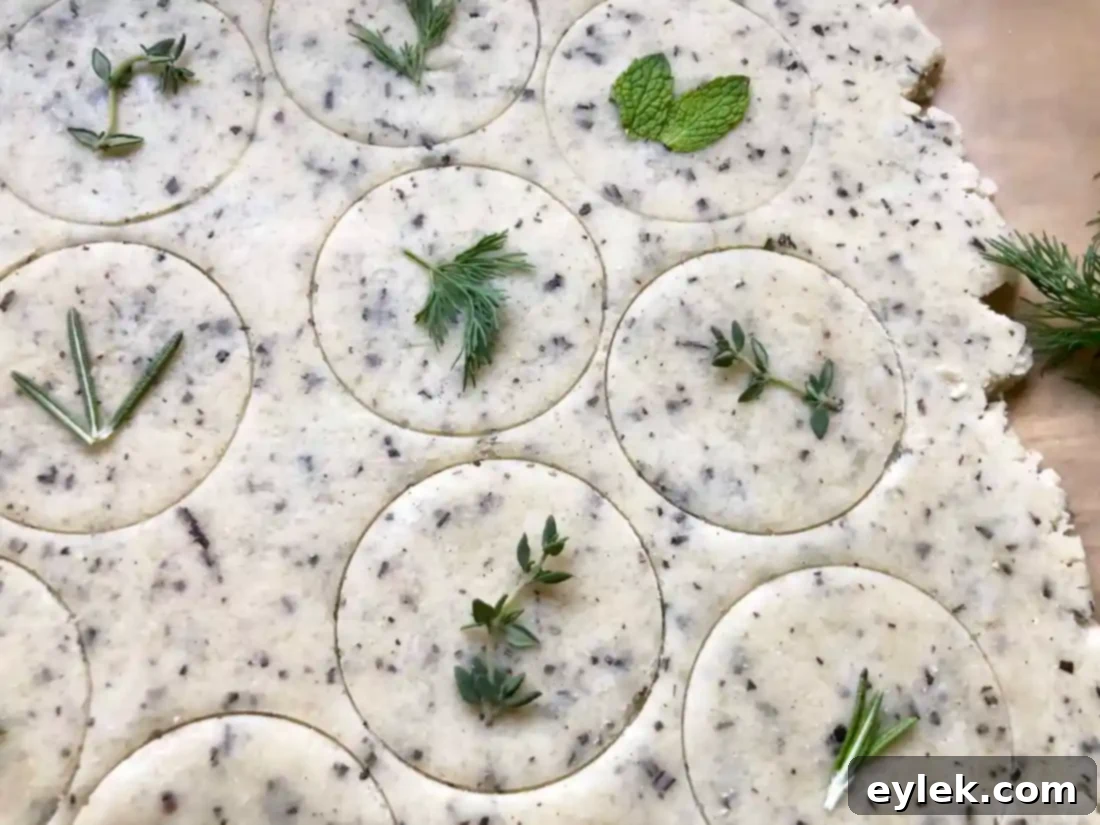 Embossing herbs into cracker dough