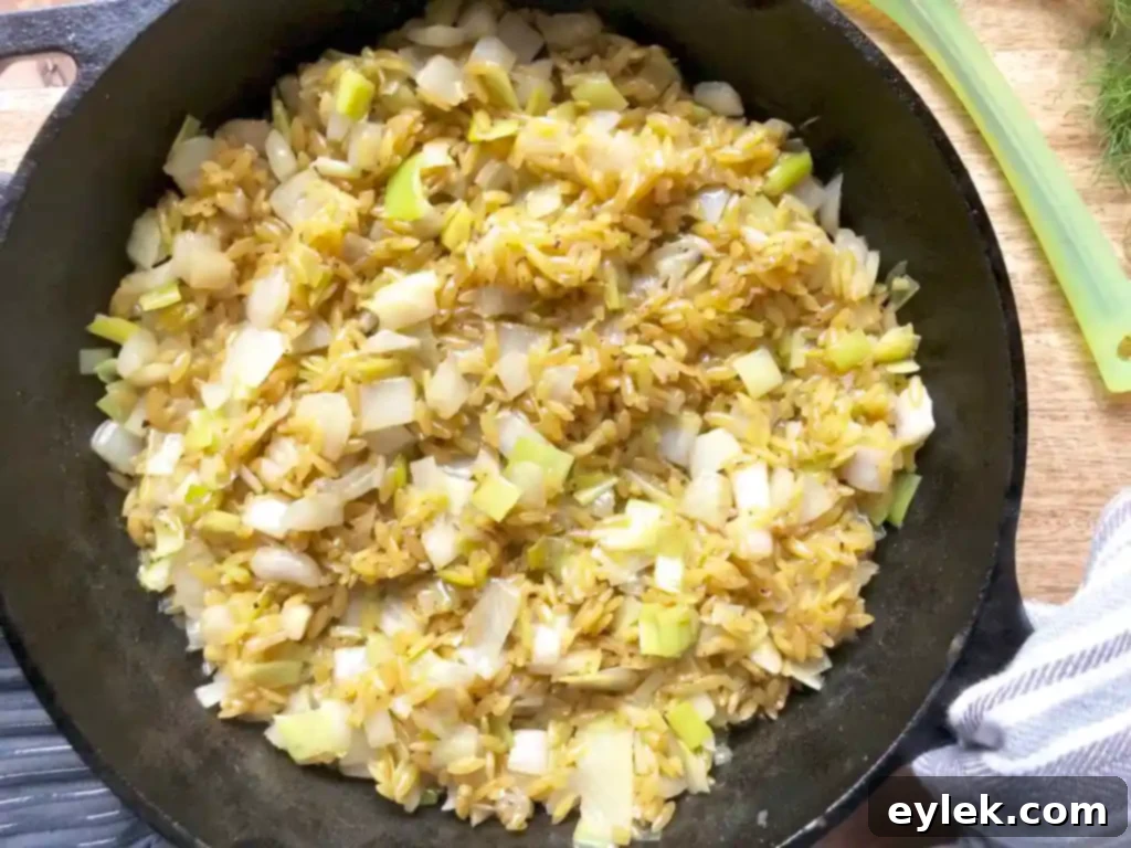Mediterranean Chicken and Orzo with Fennel and Leeks 12 orzo absorbing broth