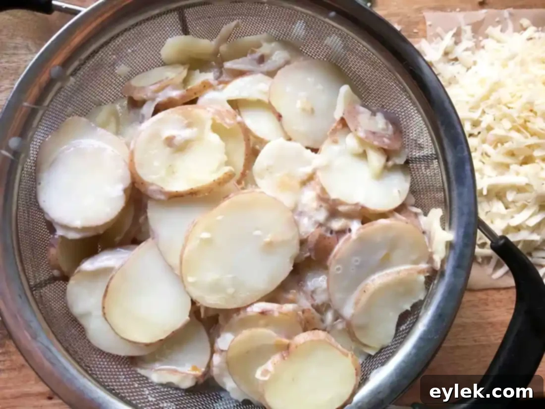 drained potatoes in colander