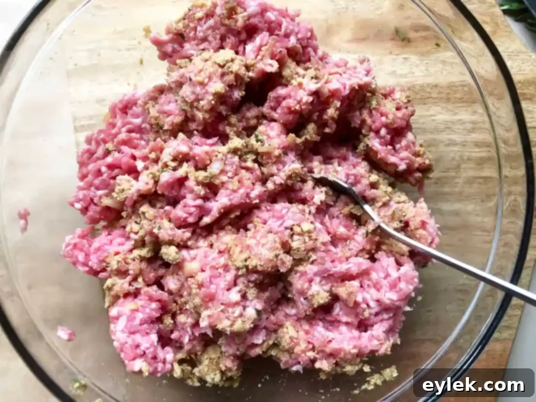 Four raw pork burger patties on a plate