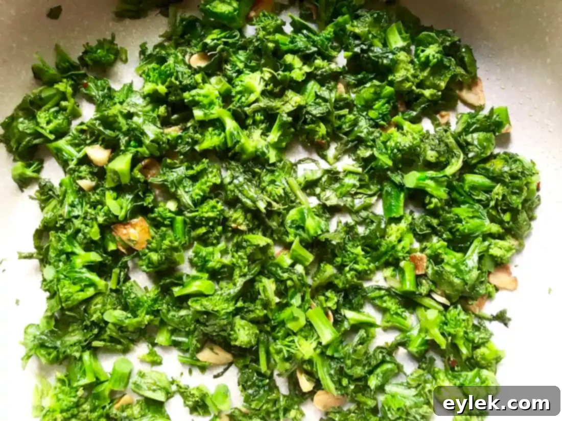 Sautéed broccoli rabe almost done cooking