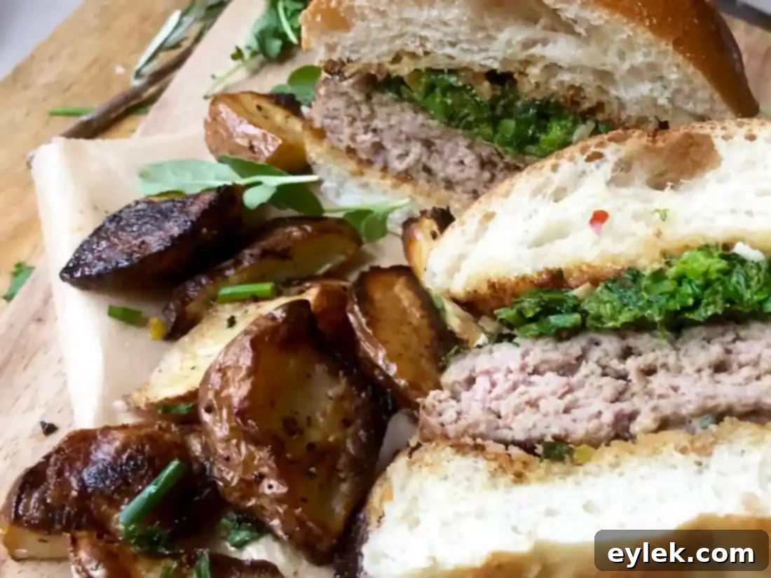 Platter of Italian pork burgers with broccoli rabe and side dishes