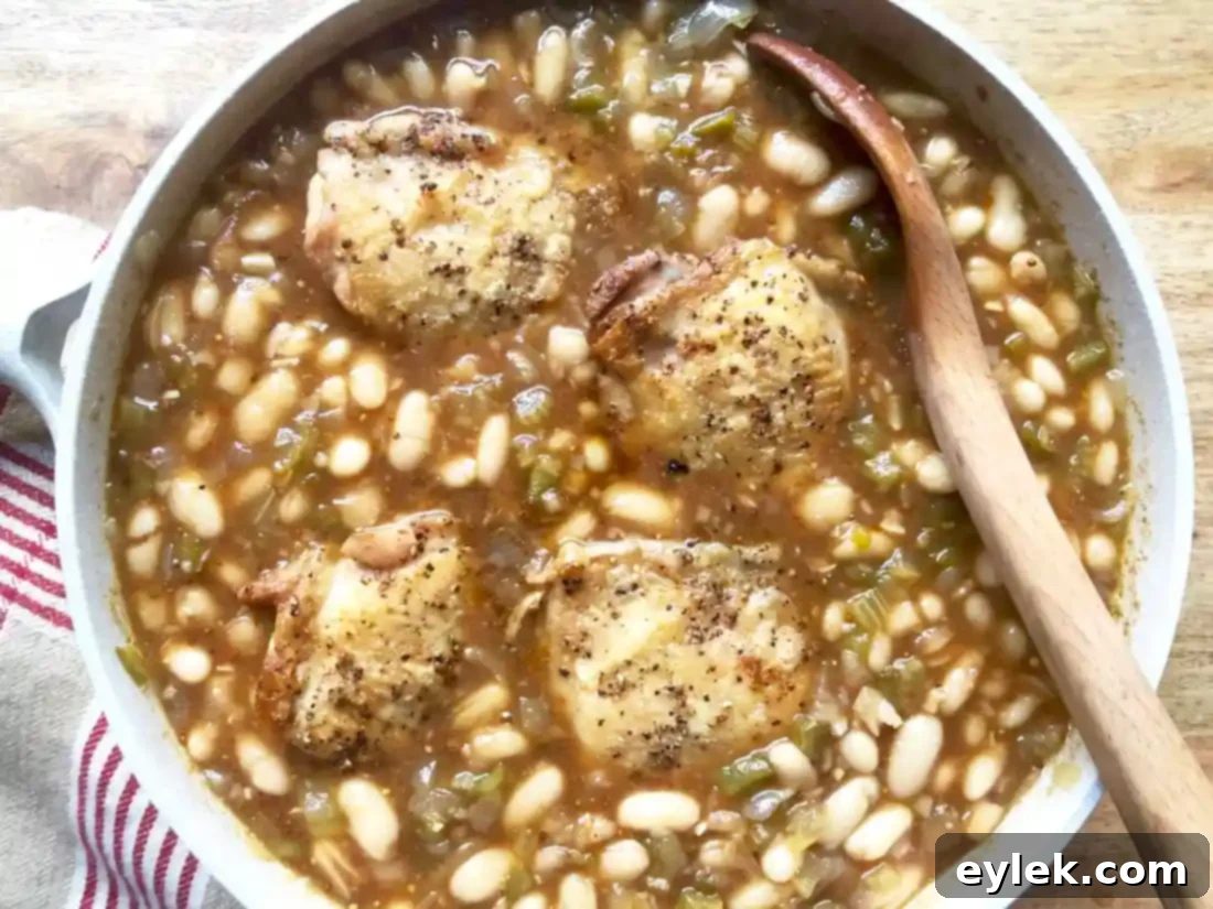 finished chicken and beans in skillet