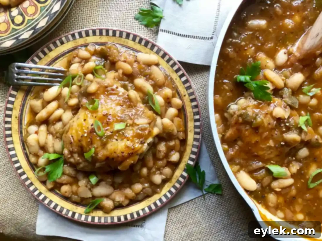 serving chicken thighs with barbecue beans