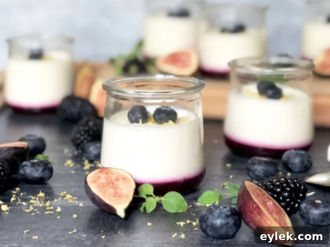 Lemon Yogurt Mousse with Blueberry Sauce served in a glass
