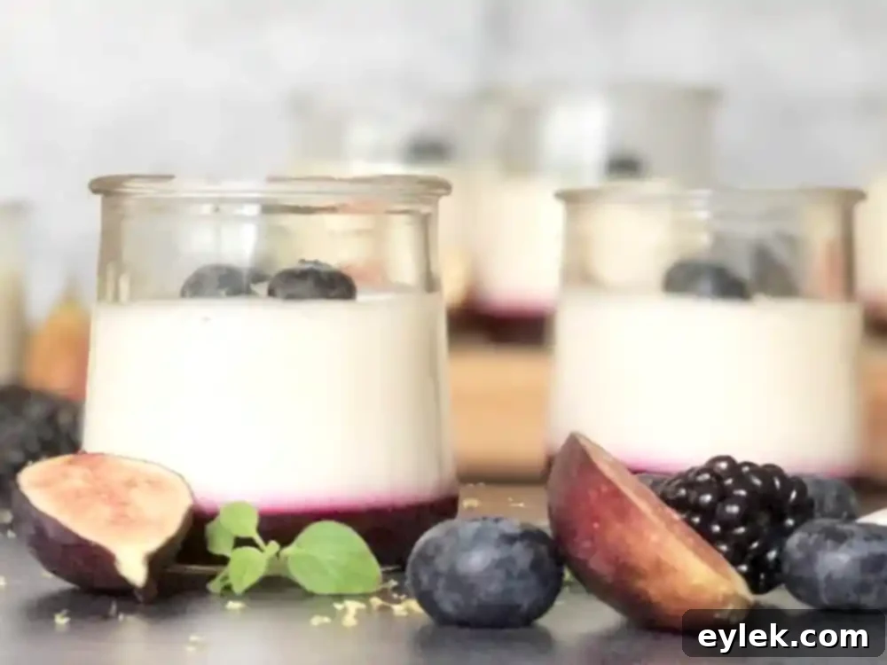 Two servings of chilled lemon yogurt mousse with blueberry sauce