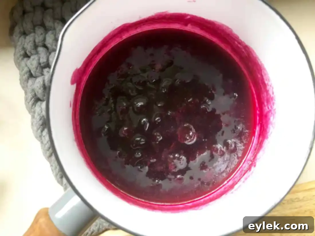 Cooked blueberries ready for pureeing