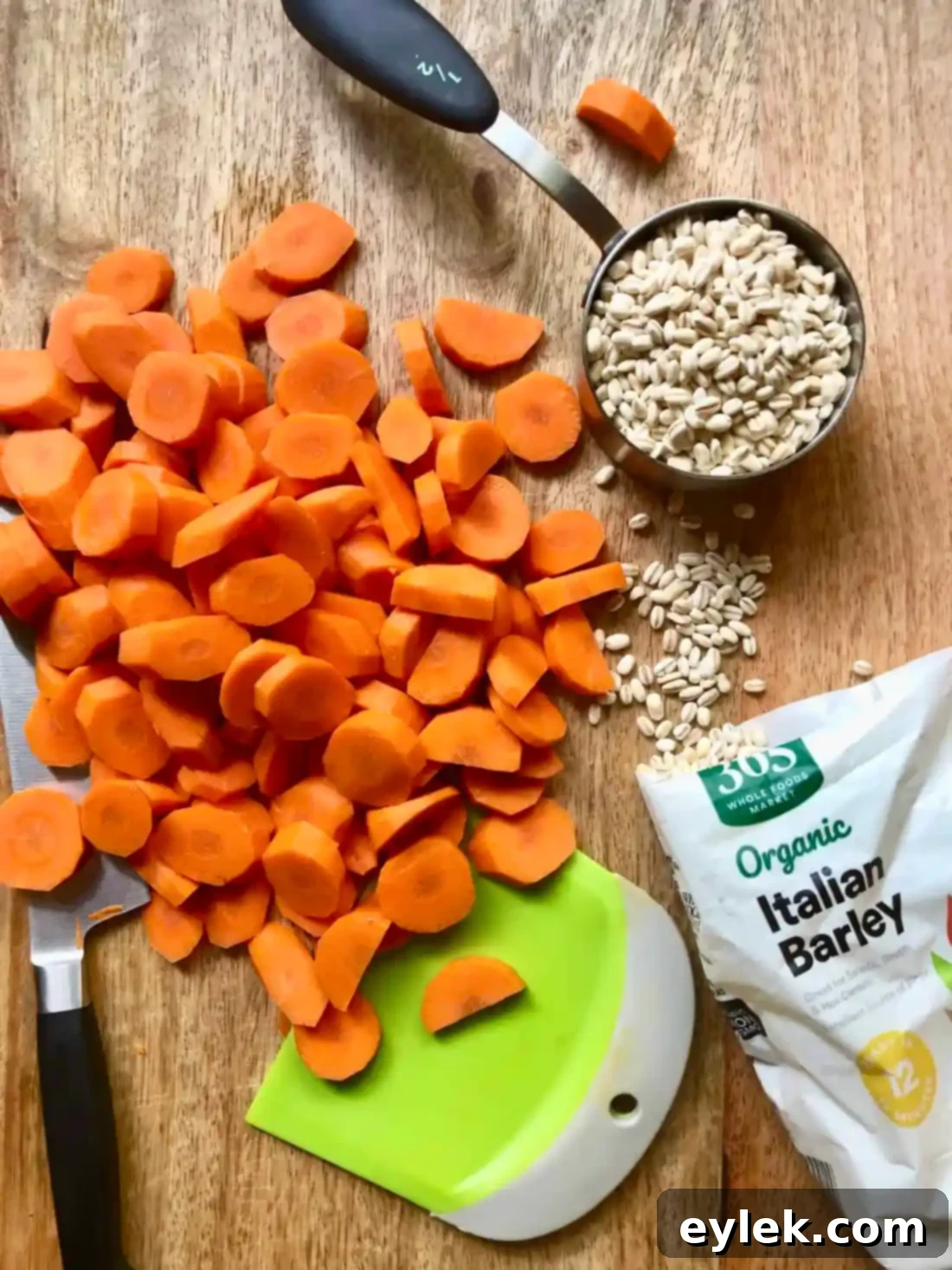 Carrots and barley added to the beef barley soup