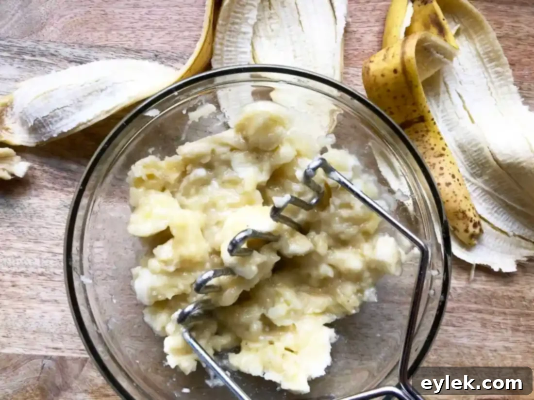 Mashed ripe bananas for muffins