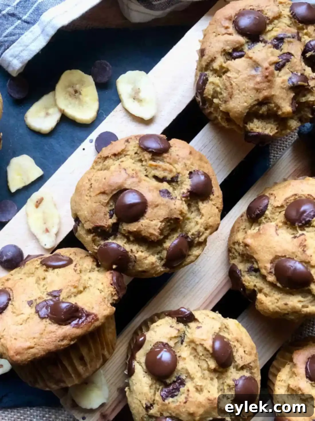 Stacked banana pumpkin chocolate chip muffins