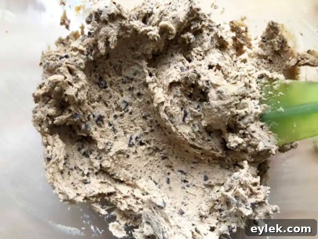 Espresso chocolate chip shortbread dough in a bowl