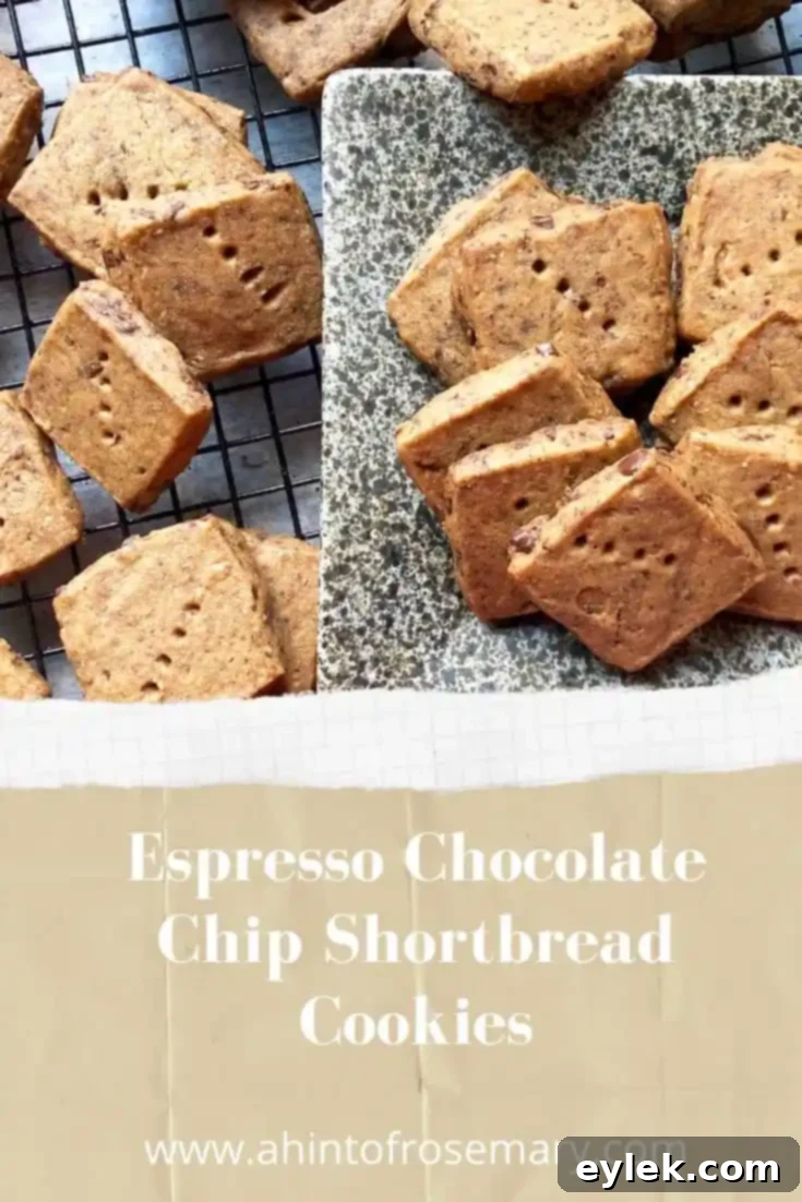 Espresso Chocolate Chip Shortbread Cookies with espresso drink