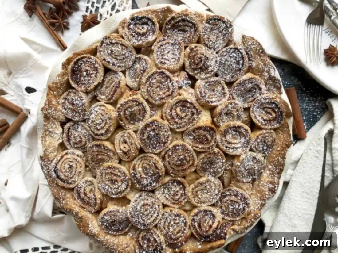 cinnamon swirl apple pie, whole pie
