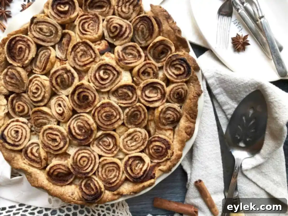 cinnamon swirl apple pie, golden brown