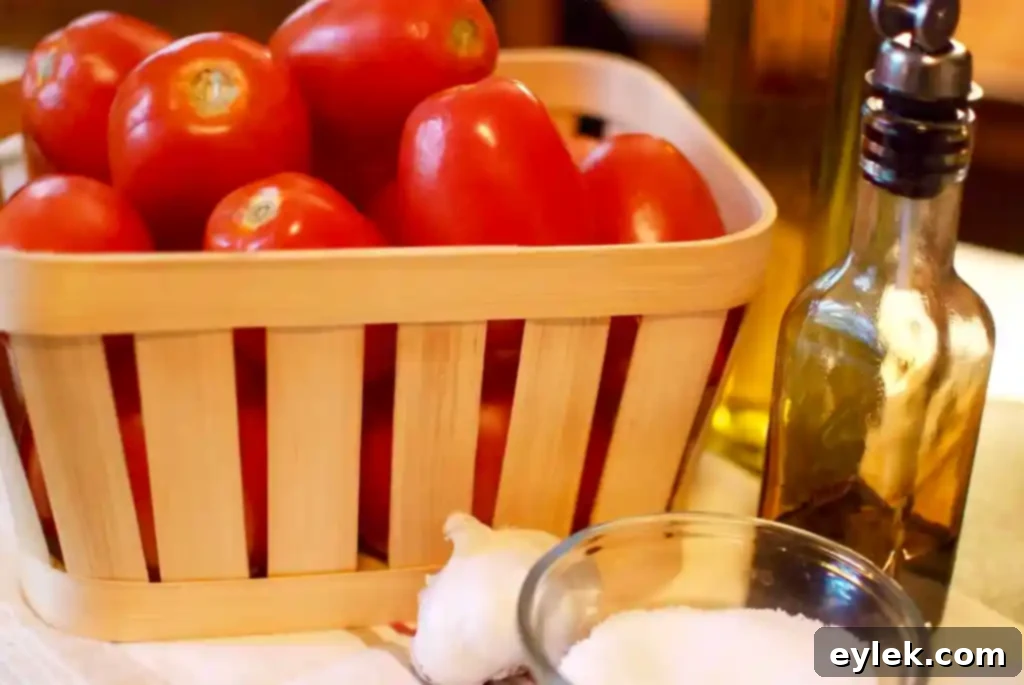 ina garten’s slow roasted tomatoes, close-up of roasted plum tomatoes on a baking sheet