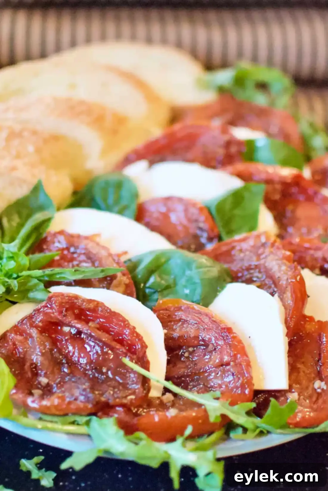 Ina Garten’s Slow Roasted Tomatoes, a close up of the cooked tomatoes