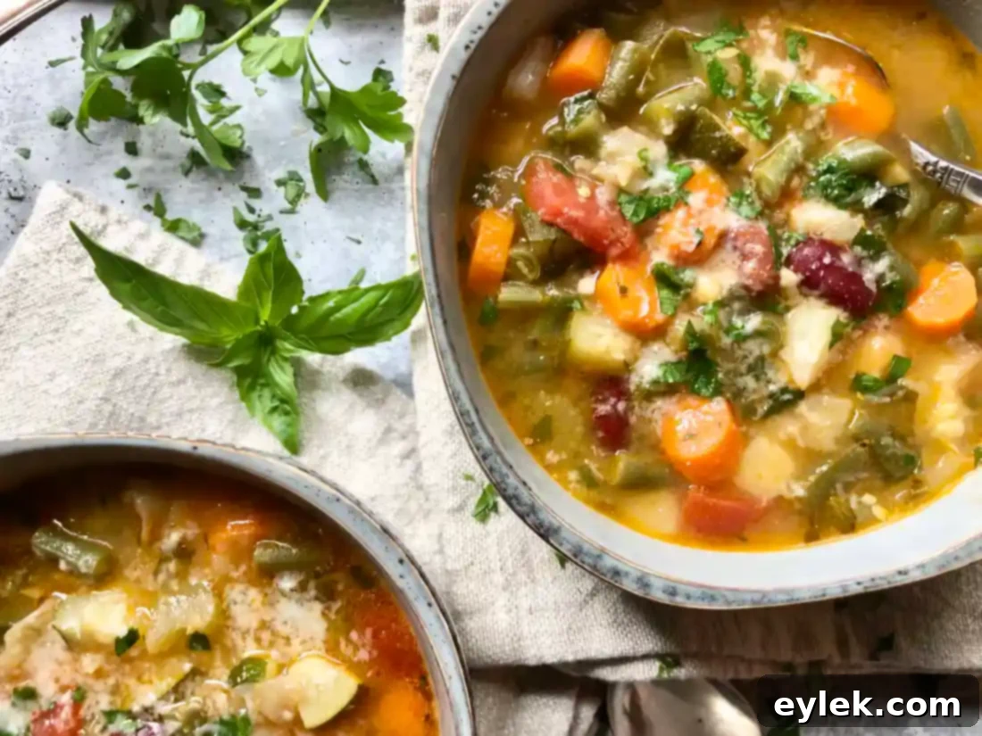 The Best Ever Soul-Satisfying Minestrone 14 A vibrant bowl of The Ultimate Hearty Minestrone, richly colored and packed with fresh ingredients.