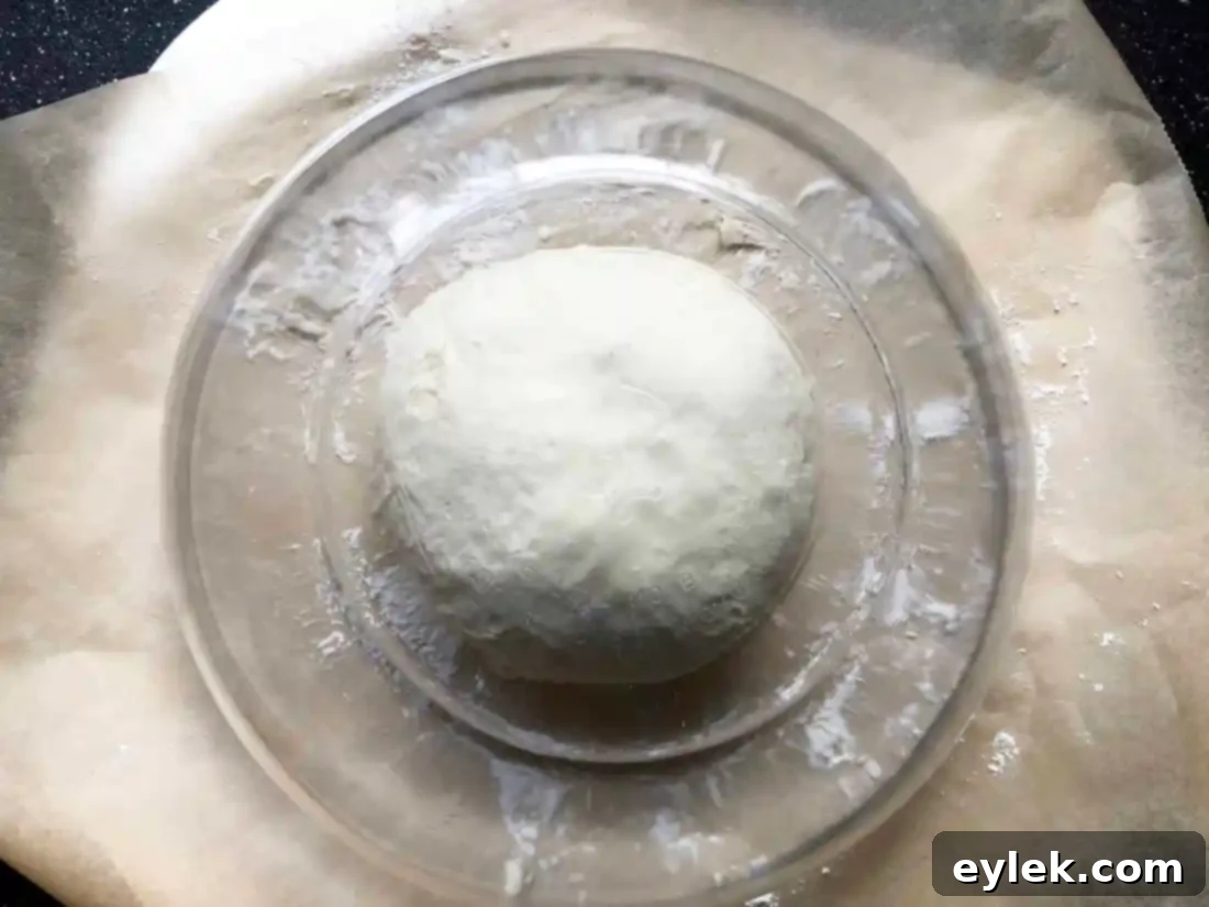 quick & easy no-knead artisan bread dough resting with inverted bowl