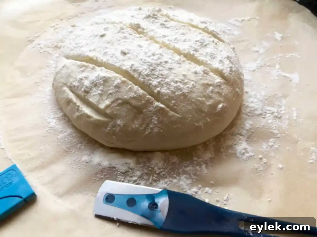scoring quick & easy no-knead artisan bread dough