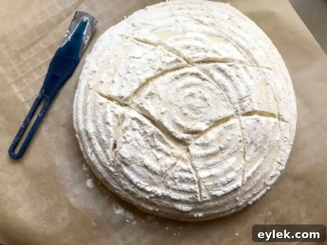 quick & easy no-knead artisan bread dough scored