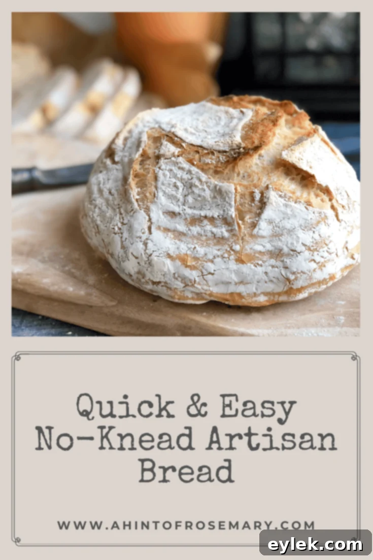 Quick & Easy No-Knead Artisan Bread social media graphic