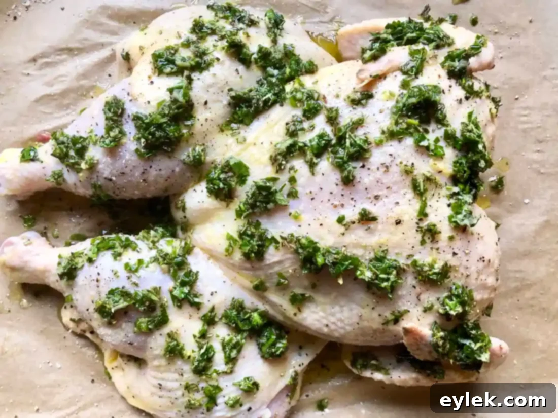 lemon and herb mixture rubbed on spatchcock chicken