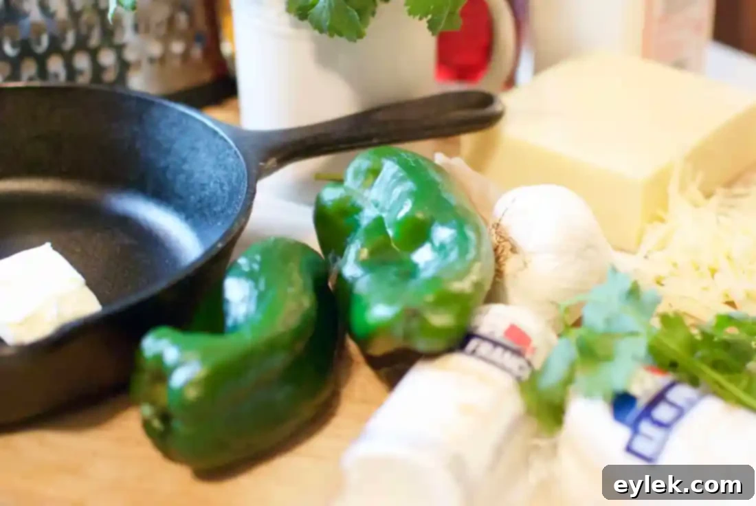 queso fundido with roasted poblano vinaigrette