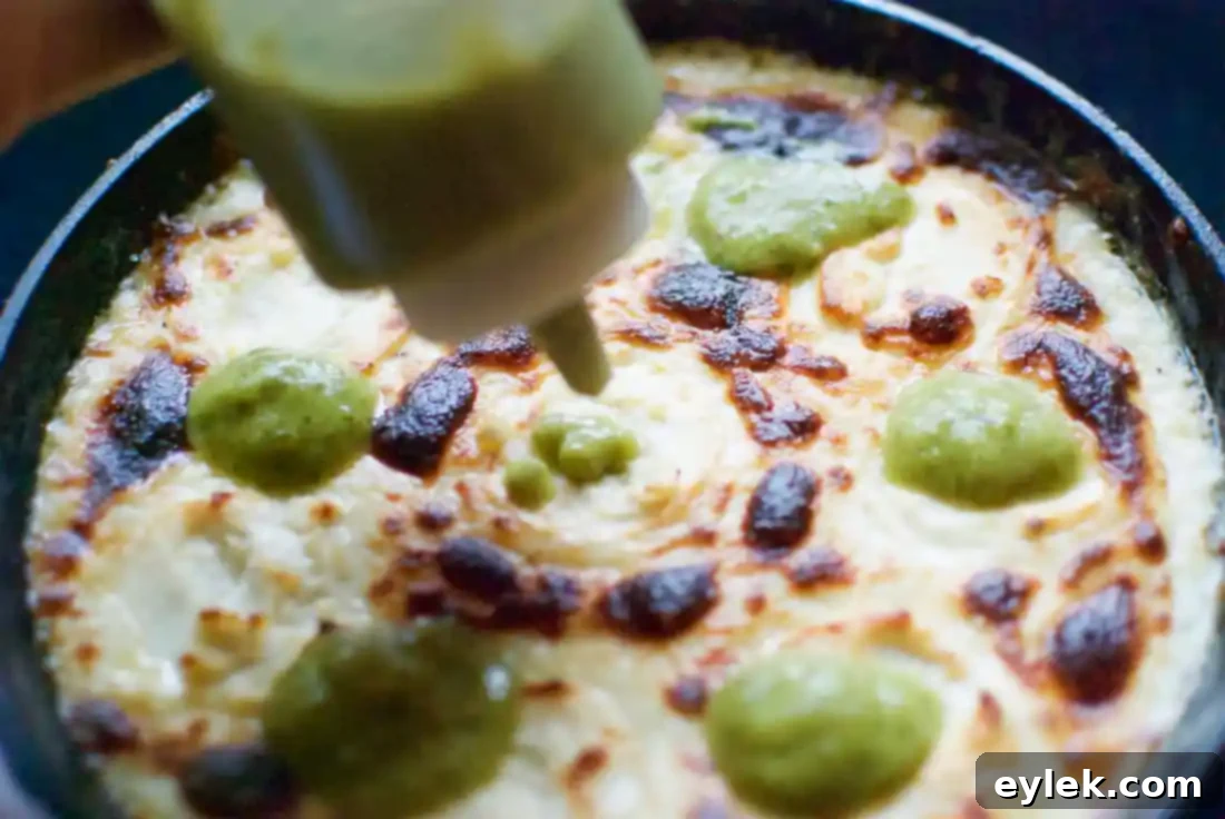 queso fundido with roasted poblano vinaigrette