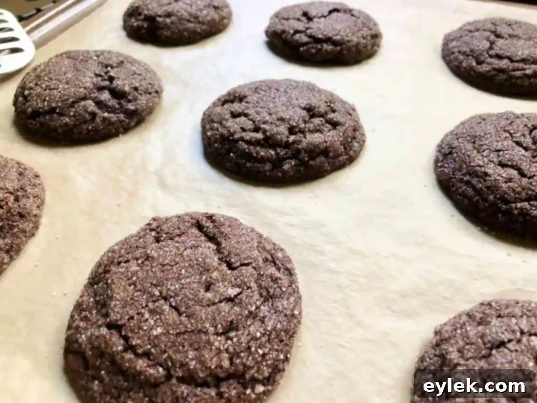 ultra-dark chocolate crackle cookies cooling on a rack