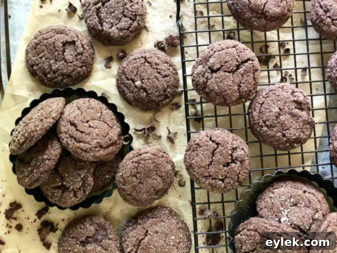 stack of ultra-dark chocolate crackle cookies
