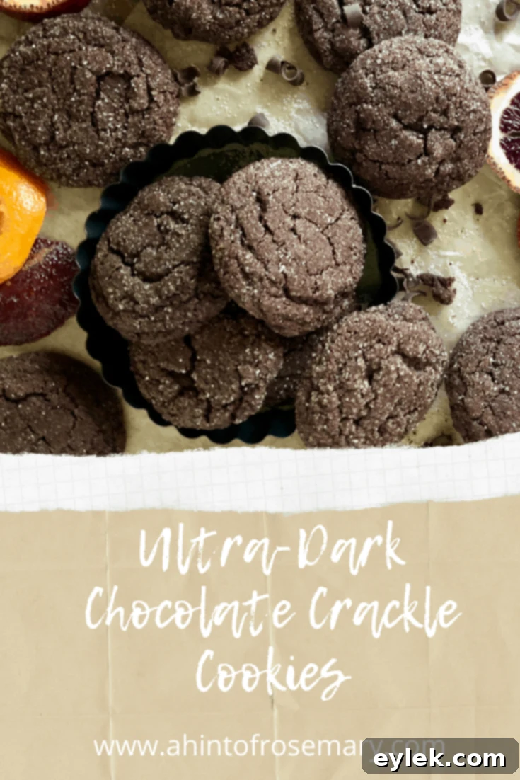 pinterest graphic for ultra-dark chocolate crackle cookies