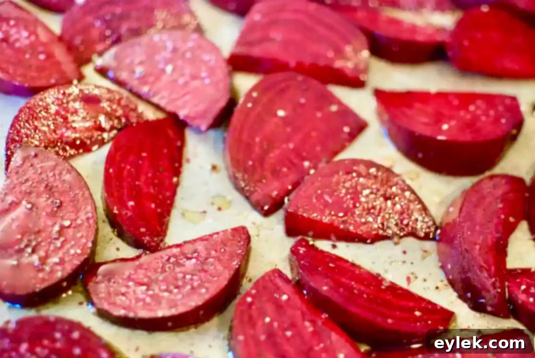 Balsamic Roasted Beet Wedges - Close up of seasoned beets