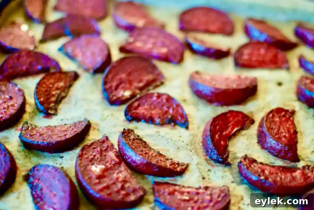 Balsamic Roasted Beet Wedges - Beets baking in the oven