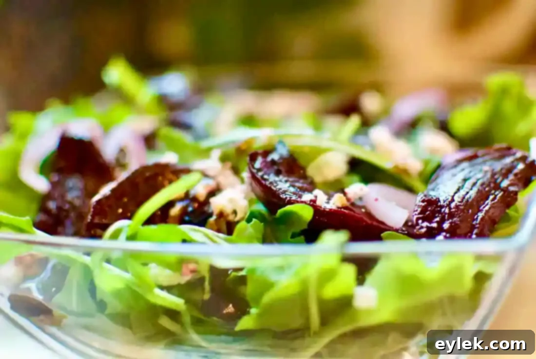 Balsamic Roasted Beet Wedges - Close up of salad