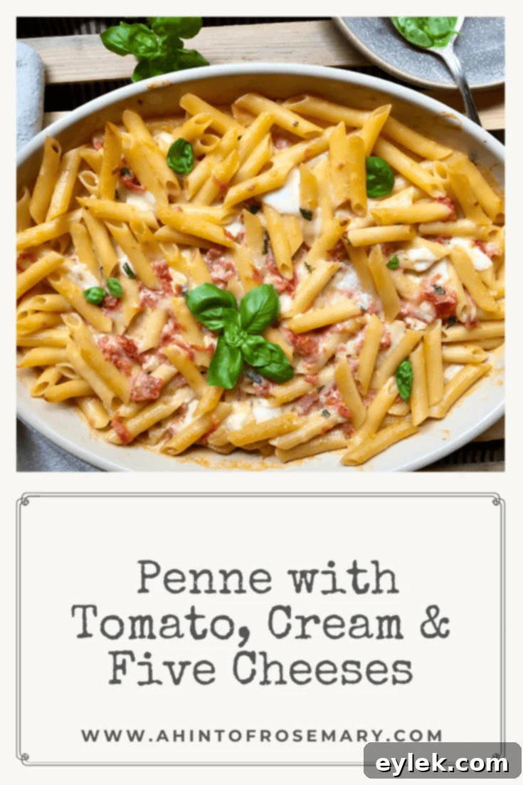 Penne with Tomato, Cream & Five Cheeses, a total crowd-pleaser.