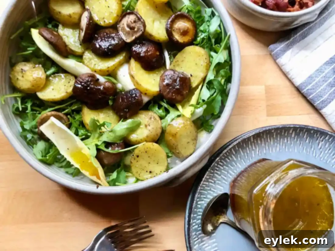 gruyère fondue salad with roasted potatoes & mushrooms