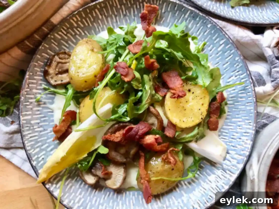 gruyère fondue salad with roasted potatoes & mushrooms