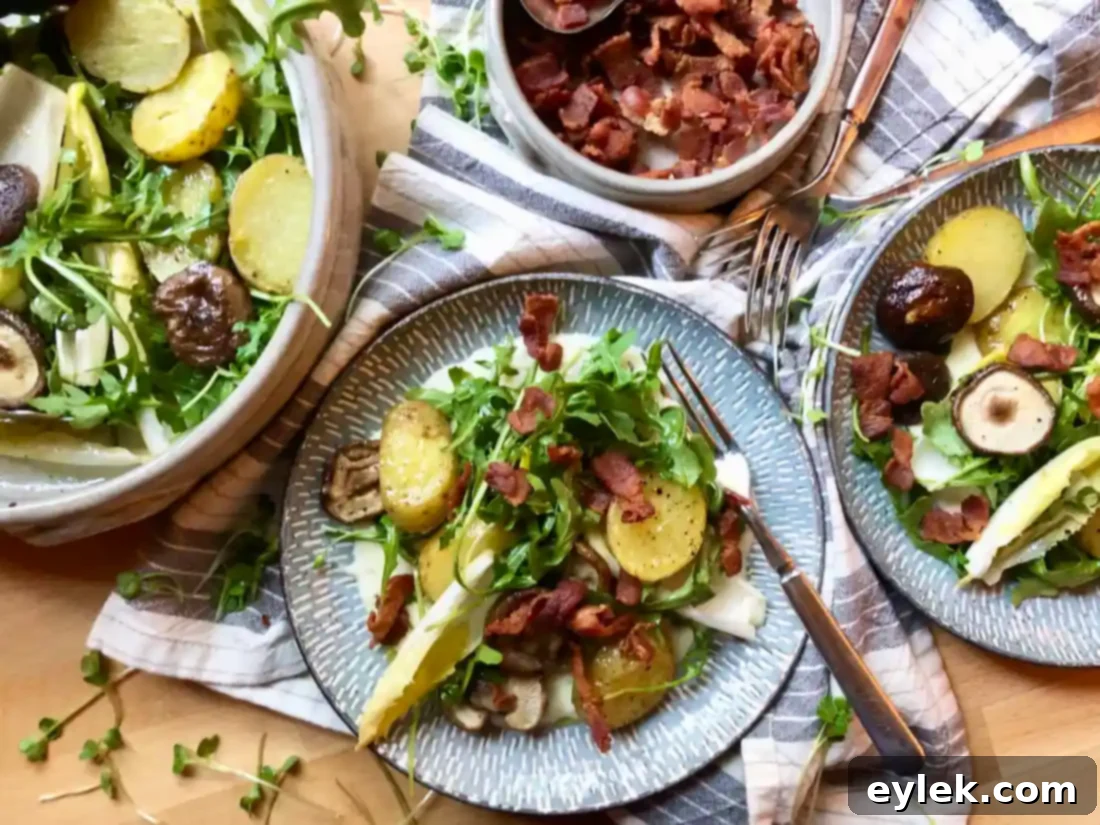 gruyère fondue salad with roasted potatoes & mushrooms