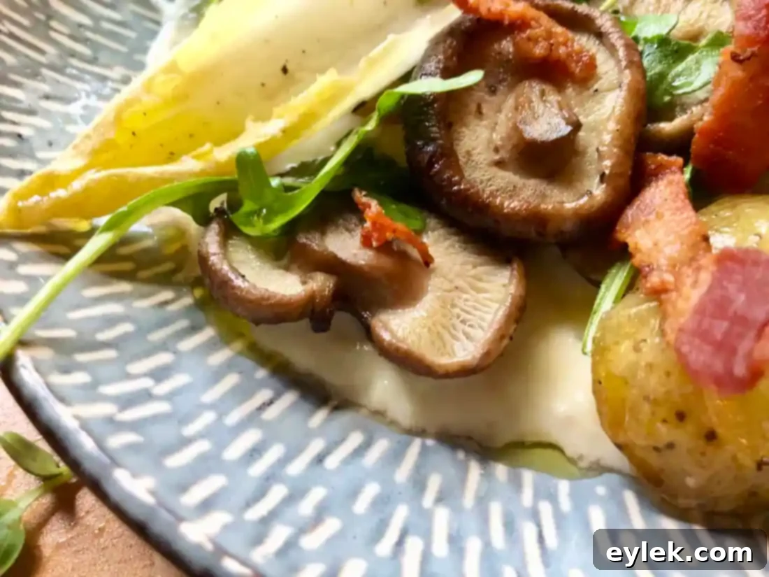 gruyère fondue salad with roasted potatoes & mushrooms