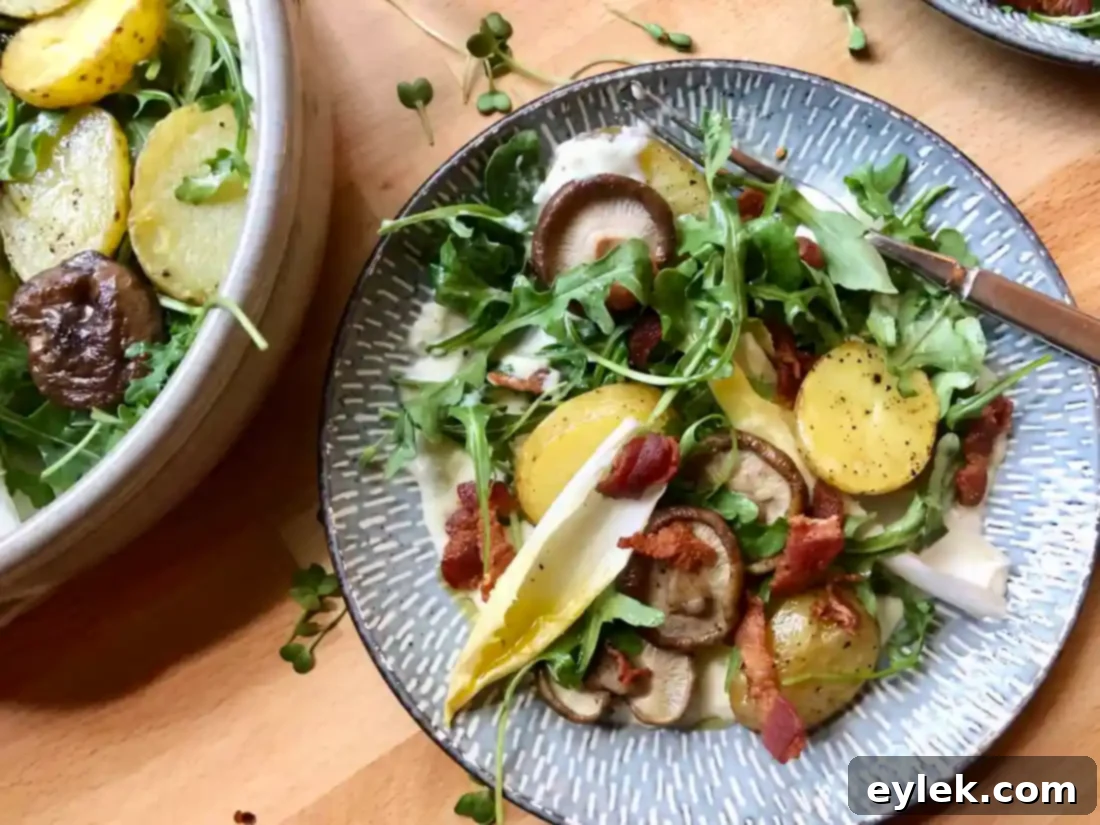 gruyère fondue salad with roasted potatoes & mushrooms