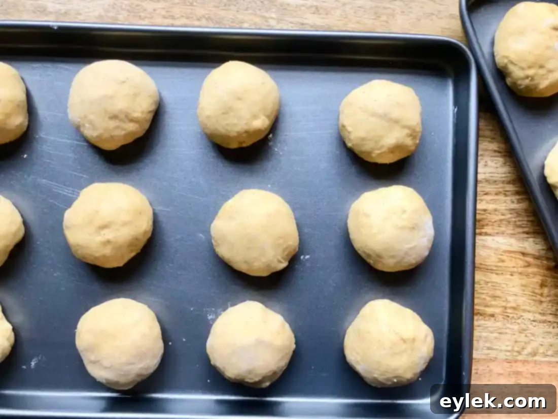 pumpkin rolls after second rise, ready for egg wash